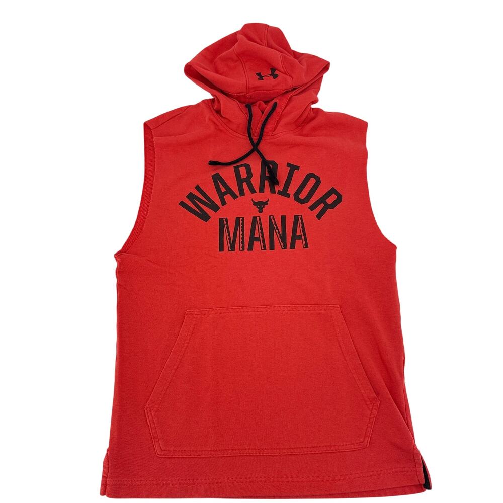 Under Armour Project Rock Warrior Mana Red Sleeveless Hoodie Mens Size Small